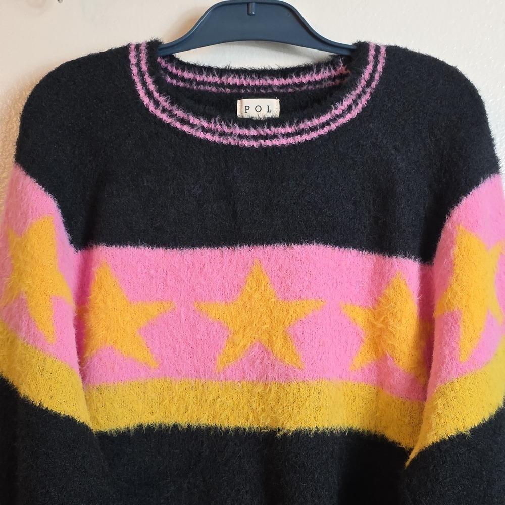 POL Star Sweater Medium Pink Mustard Oversized Y2K Statement Knit - Picture 5 of 17